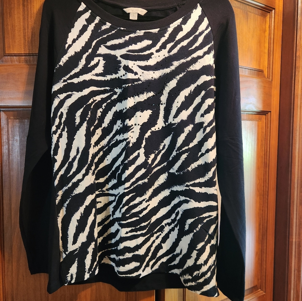 Laura Ashley Womens Tribeca Black Multi Size L Long Sleeve Top